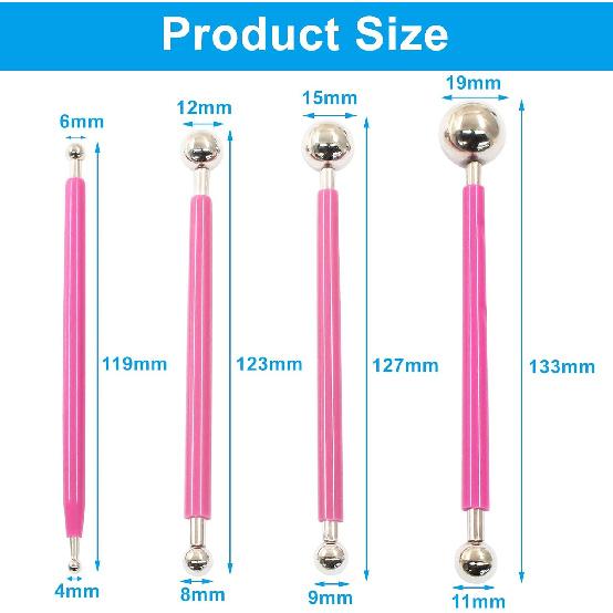 4Pcs Pink Ball Shaped Cake Dotting Tool, 8 Head Fondant Ball Tool Stainless Steel Modeling Ball Tool, Metal Ball Mold Tool for Cake Decoration,