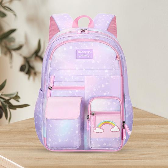 Girls Backpack Rainbow Students Schoolbag Large Capacity 180 Degree Opening Classification Storage Pockets Kindergarten Elementary Middle School Book
