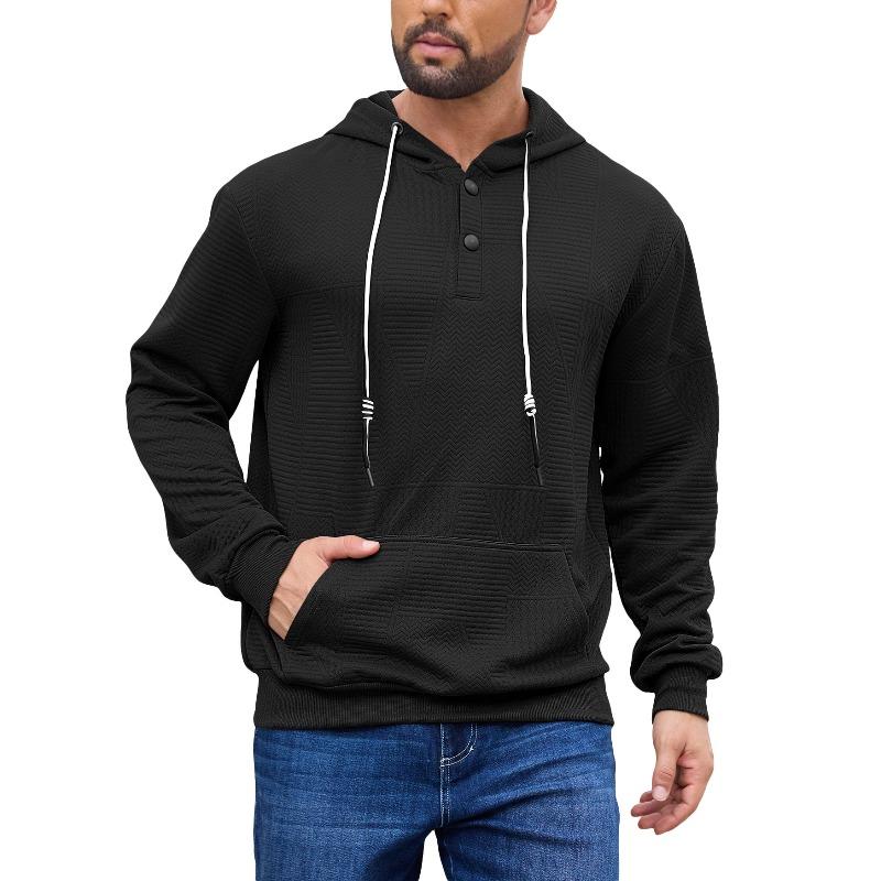 Spring and Autumn Pullover Solid Color Jacquard Casual Sports Loose Long Sleeve Hooded Half Cardigan Sweater Men