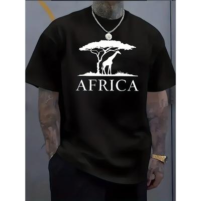 Europeiska storlekar Kortärmad T-shirt med tryck av giraff och akaciaträ – Vild och naturlig skönhet från den afrikanska savannen för en stilfull afrikansk mode-look