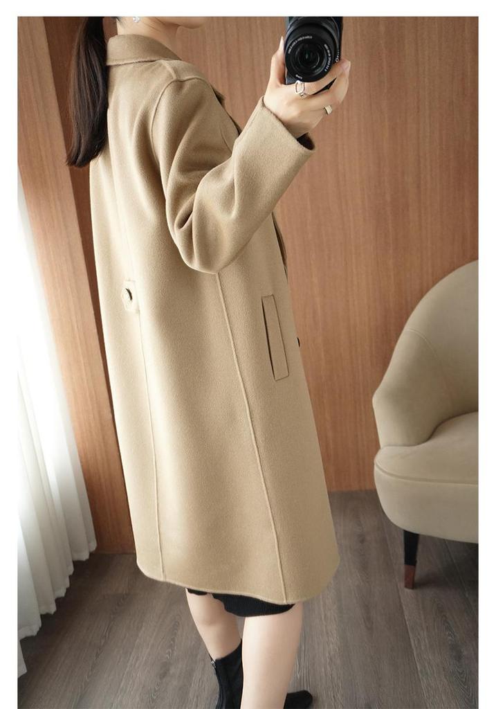 Elegant 2026 Double-Sided Wool Coat - Women's Mid-Length Lapel Over-the-Knee Solid Color