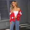 Valentinstagspullover, Gestricktes Herz, Damen-Cardigan mit Knöpfen in Übergröße