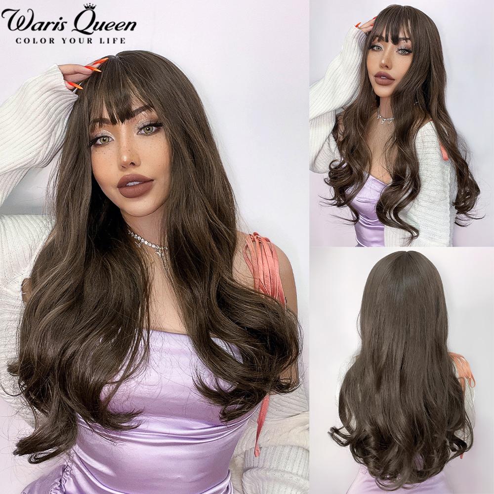 Long Wavy Black And Pink Synthetic Wig for Women With Bangs Natural Heat Resistant Part Cosplay Party Lolita Daily  Hair Wigs
