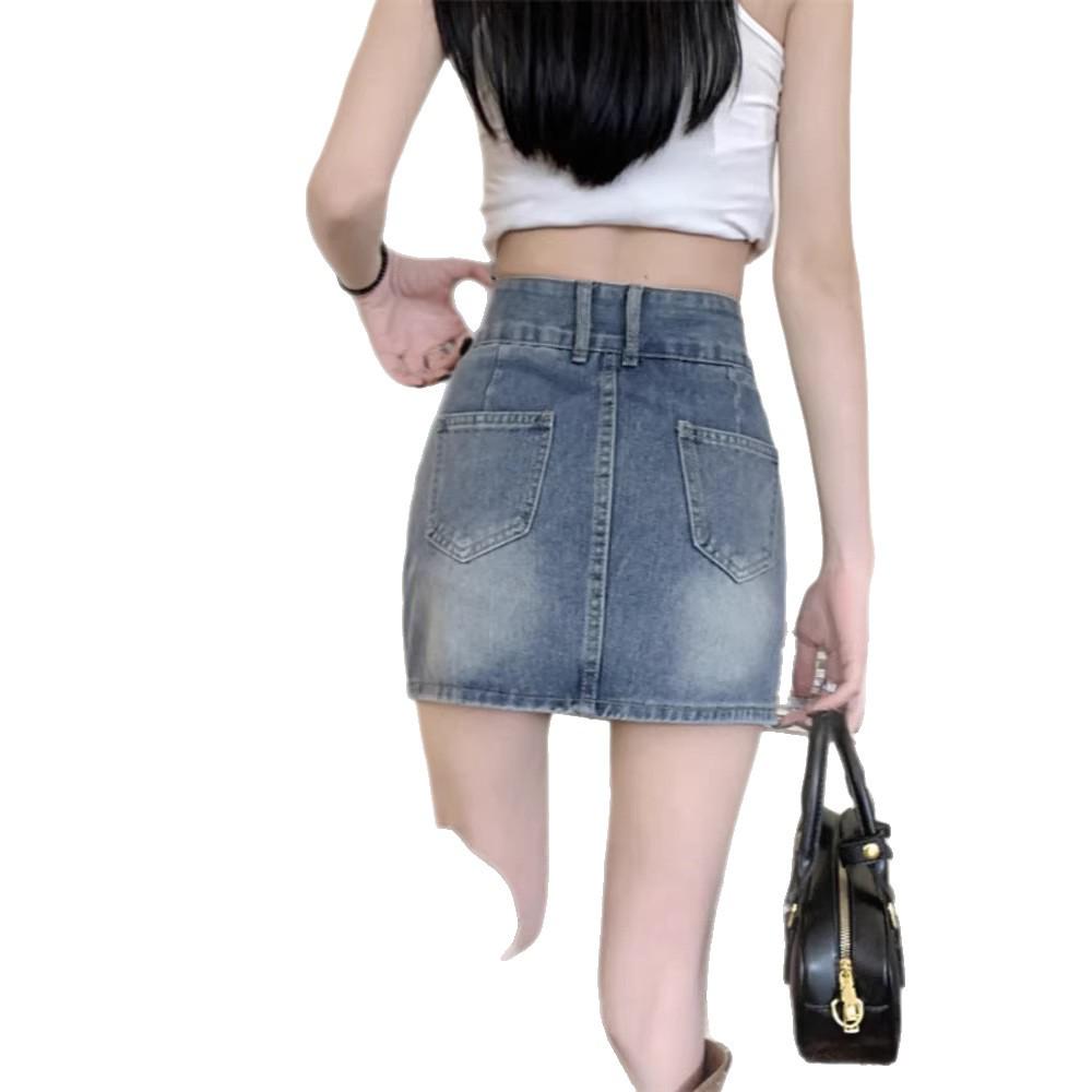 Korean Style High-Waisted Spicy Girl Slimming A-Line Denim Three-Quarter Shorts for Women