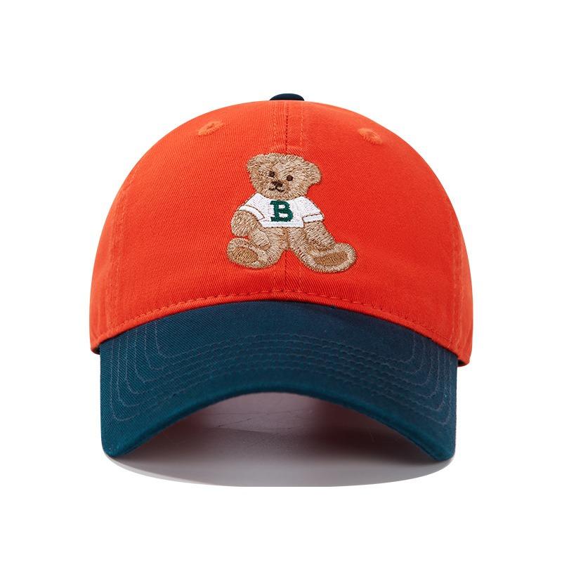 Retro color matching bear embroidered baseball cap sweet and cute versatile peaked cap big head circumference wide brim shows small face