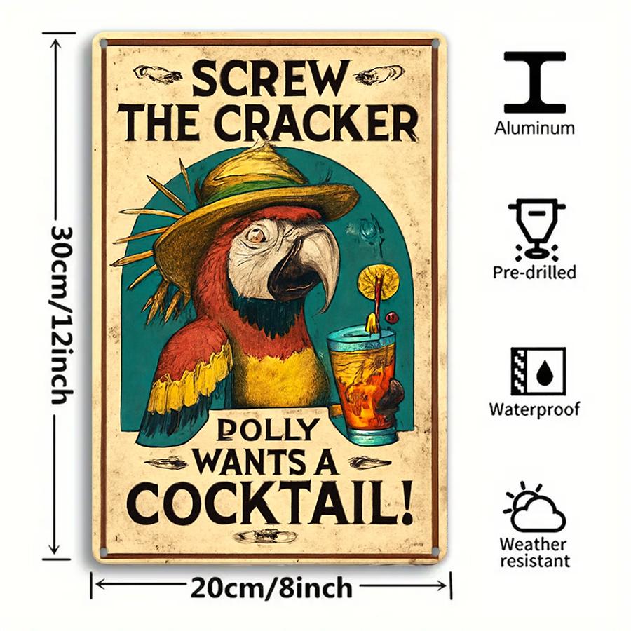 

x Vintage Metal Sign Pineapple Parrot Retro Tiki Decor for Bar Patio or Outdoor Fun Hawaiian Gift 20x30cm（7.8x11.8inch）