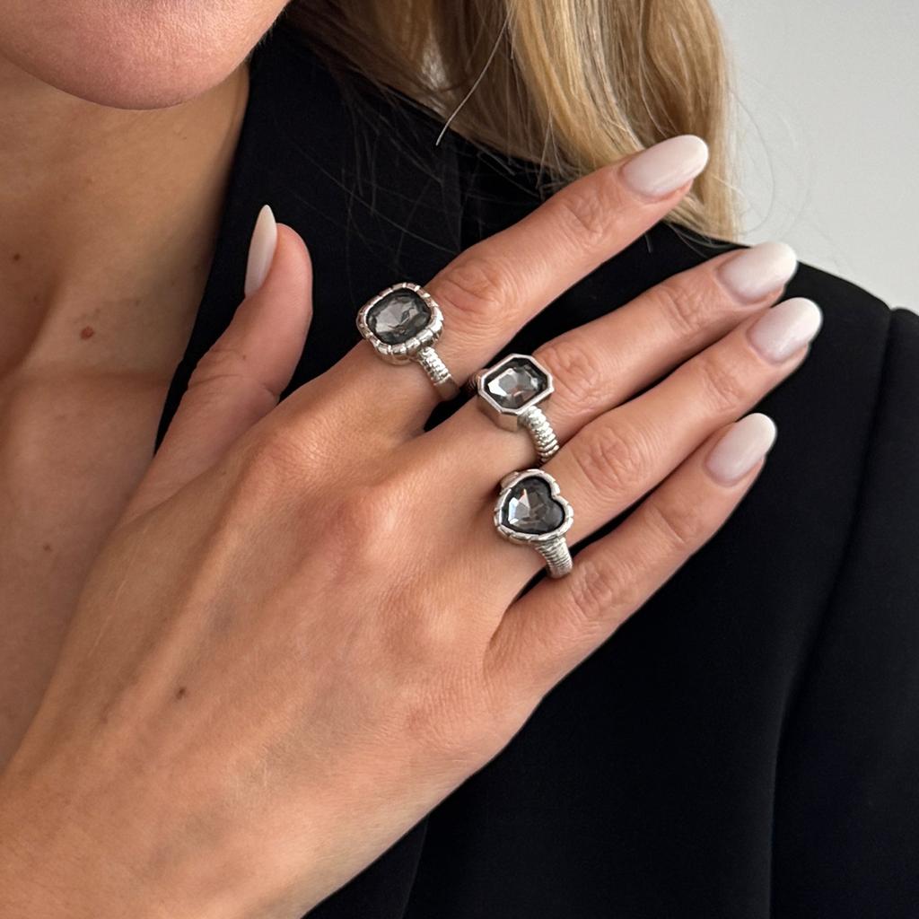 Retro Simple Geometric Square Acrylic Diamond Stud Earrings, Fashionable Love Gemstones Stacked Ring