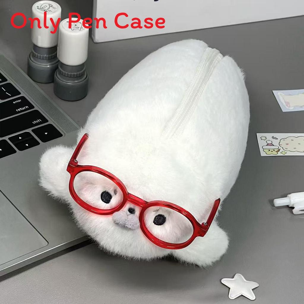 Plush Seal Pencil Case With Large Capacity For Students And Office Storage