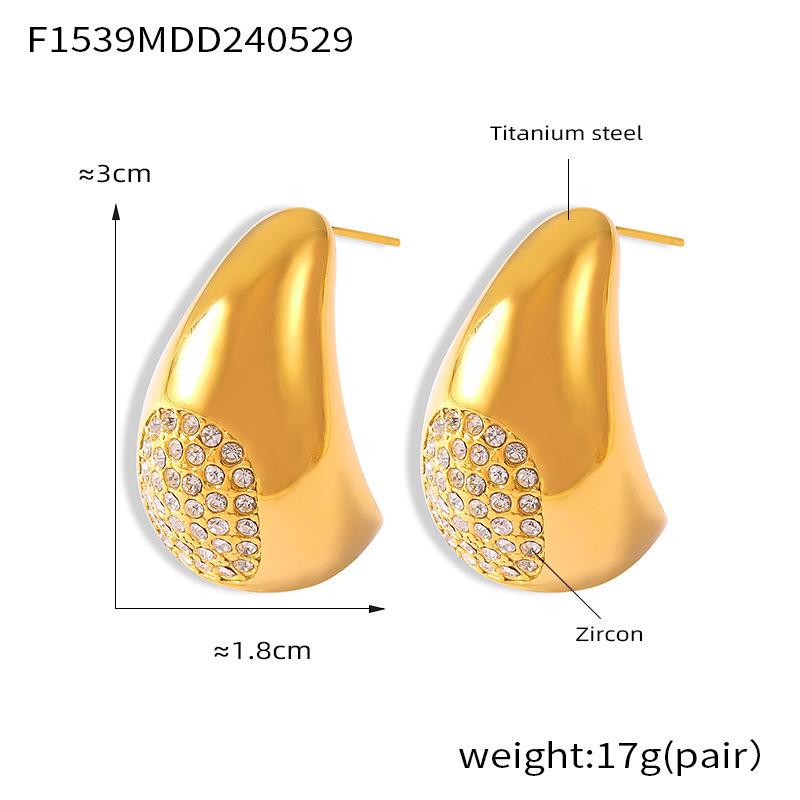 18k Gold Titanium Steel Teardrop Diamond Earrings - European & American Fashion Jewelry