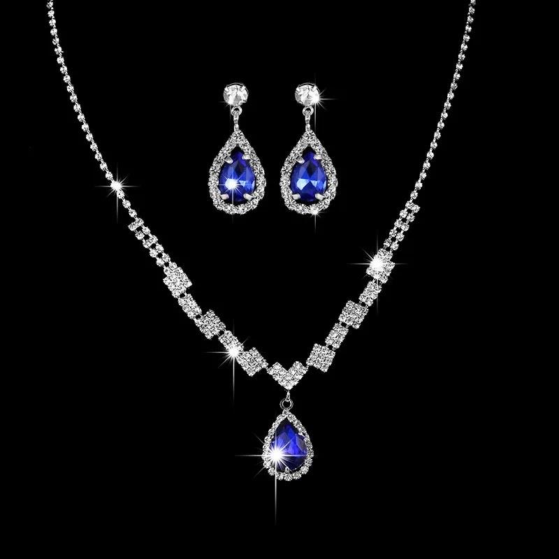 Fashion Simple Water Drop Crystal Rhinestone Necklace Earrings For Women Wedding Dress Accessories Light Luxury Jewelry Sets