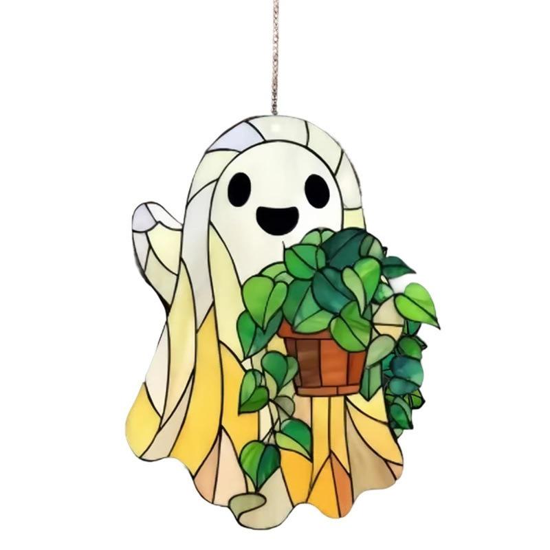 Acrylic Ghost Window Decor Cute Ghost Suncatcher Set for Halloween Decor Stained Glass Style Acrylic Window Hanging for Family