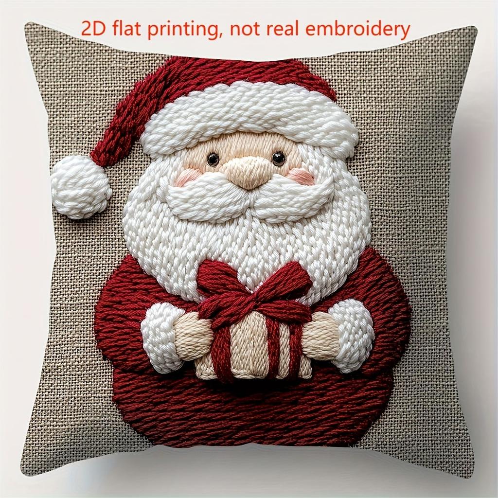 Christmas Style Pillowcase Embroidered with Snowman, Santa Claus, and Reindeer New Year Home Decoration 2d Flat Printing