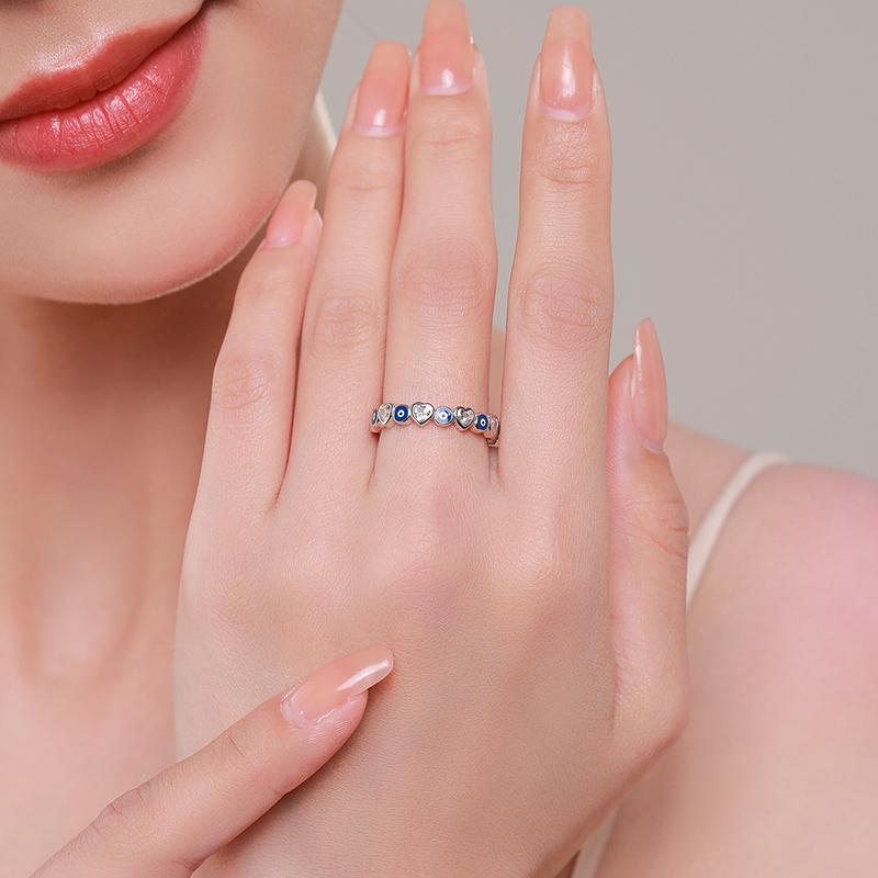 MODIAN 925 Sterling Silver Smalto Occhi Azzurri Anello per le donne Cuore romantico Anello impilabile Moda Fine Jewerly Regali di compleanno