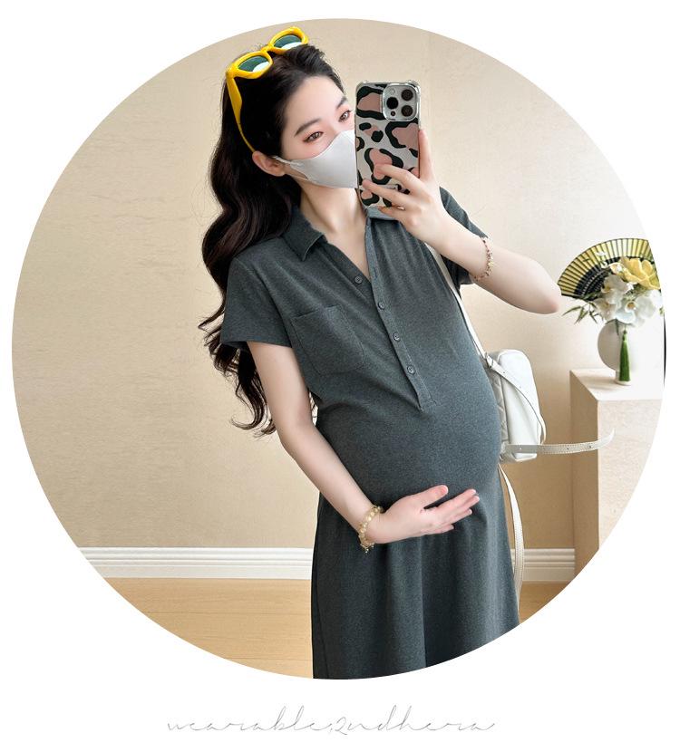 Chic Maternity Summer POLO Collar Slimming T-Shirt Dress