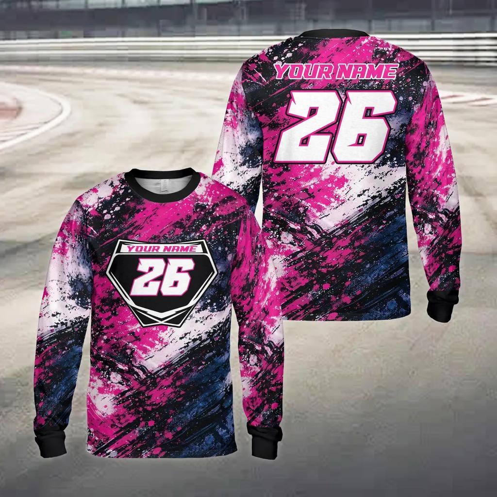 Custom Diy Paint Splash Racing Sports Jersey Personalized Name Number Text Long Sleeve Motocross Shirt For Dirt Bike Enthusiasts