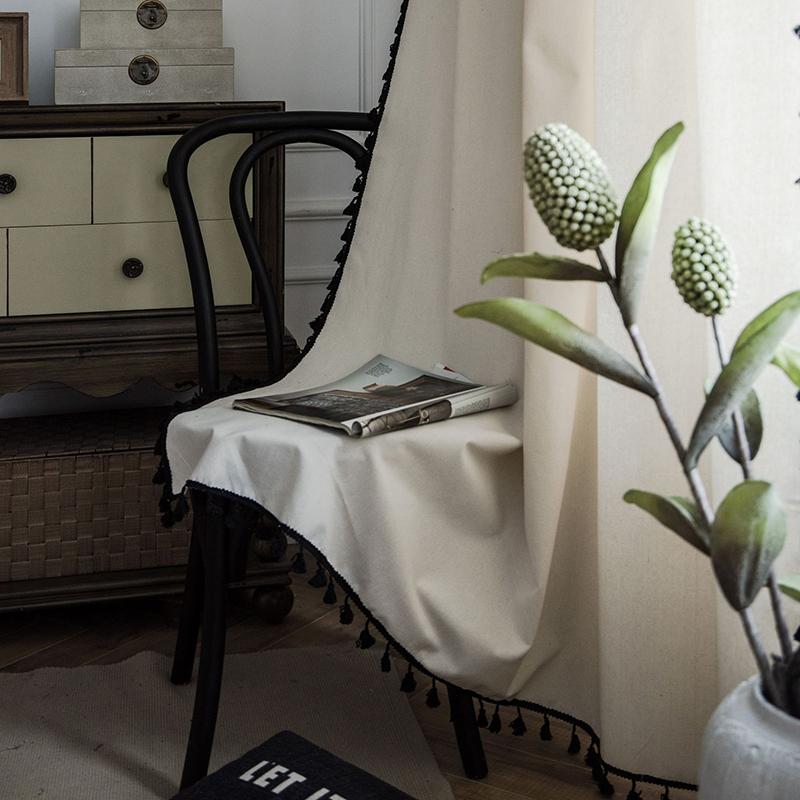 Primary Color Curtains with Black Tassels for Living Room Bedroom Home Bay Window Cotton Linen Finished Kitchen Tube Curtain