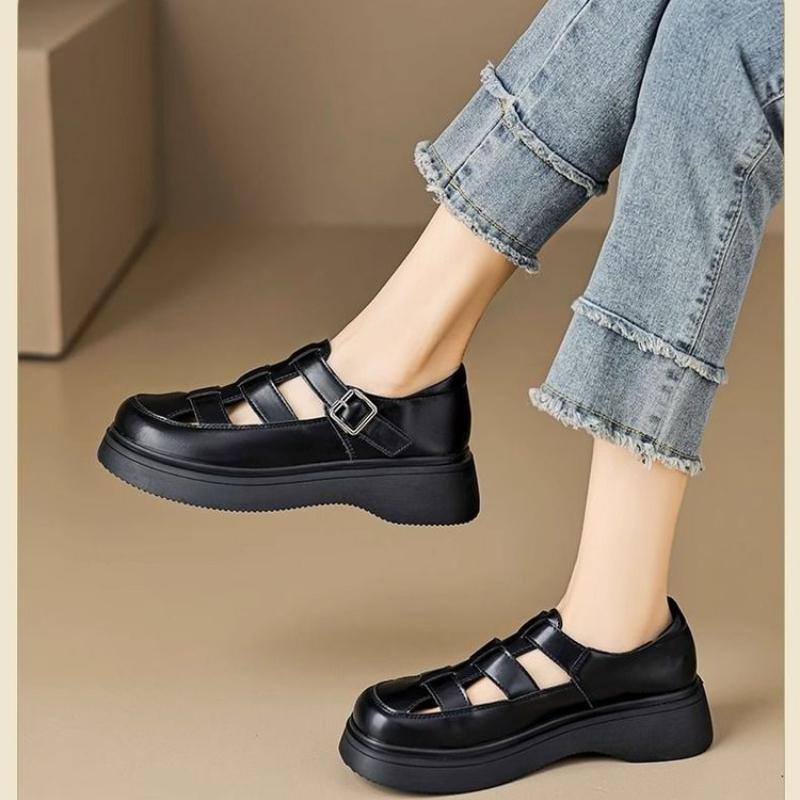 Damen PU Leder Hollow Plateau Sandalen Trend Mode Geschlossene Zehen Sandalen Weiche Sohle Rutschfest Römische Sandalen Sandalias De Mujer