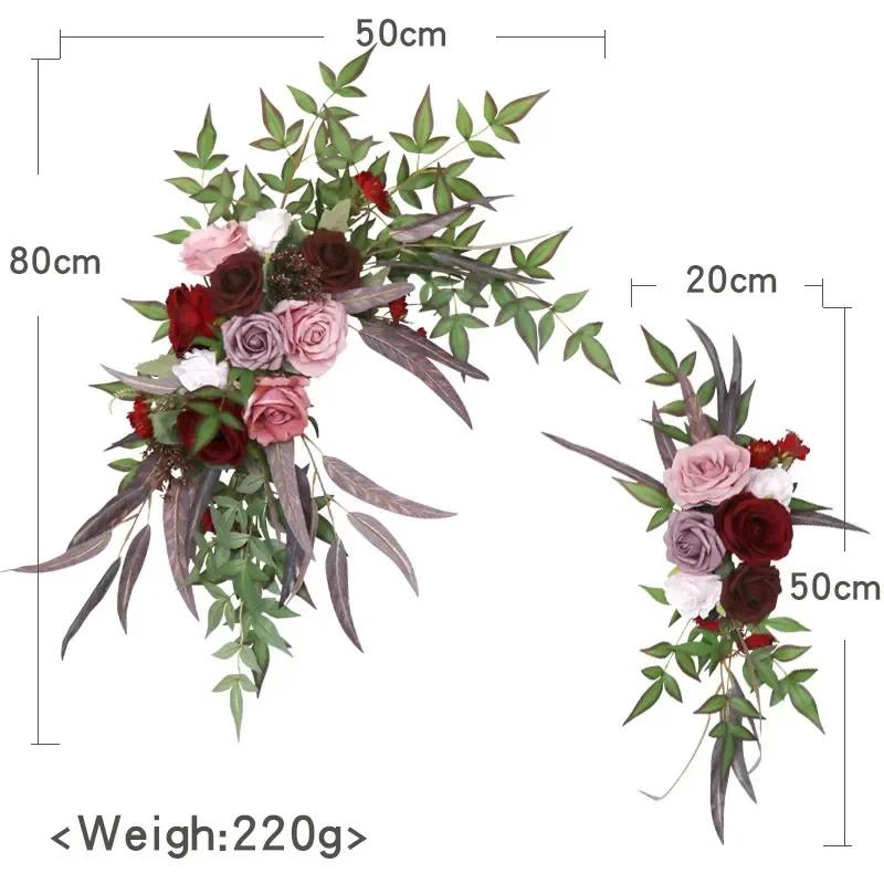 2pcs Artificial Flowers Wedding Backdrop Wreath Decor Welcome Card Sign Corner Wall Props Arrange Arch Fake Flower Row