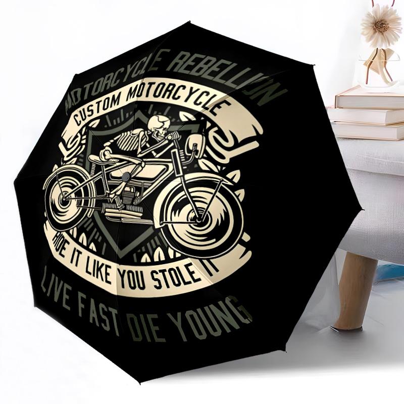 Motorcycle Brotherhood Emblem Outdoor Automatic Umbrella Compact 8-Rib Lightweight Durable Everyday Carry Umbrella Accessory Stylish Gift Women
