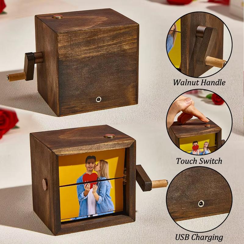 Custom Hand Cranked Photo Flipbook Box Personalized Photocard Holder Flipbook Valentine Day Gifts Solid Wood Slightly Colors