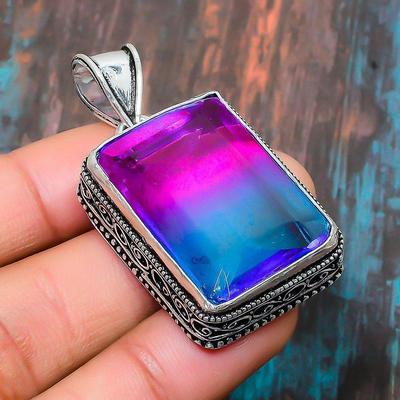 Bi-Color Tourmaline Gemstone 925 Sterling Silver Handmade Jewelry Pendant For Halloween