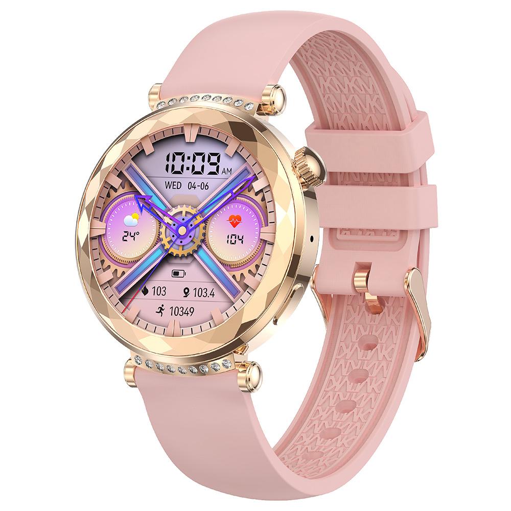 

HK88 1.19-inch Heart Rate Monitor NFC Smart Watch Menstrual Cycle Tracker for Women, Silicone Strap Gold