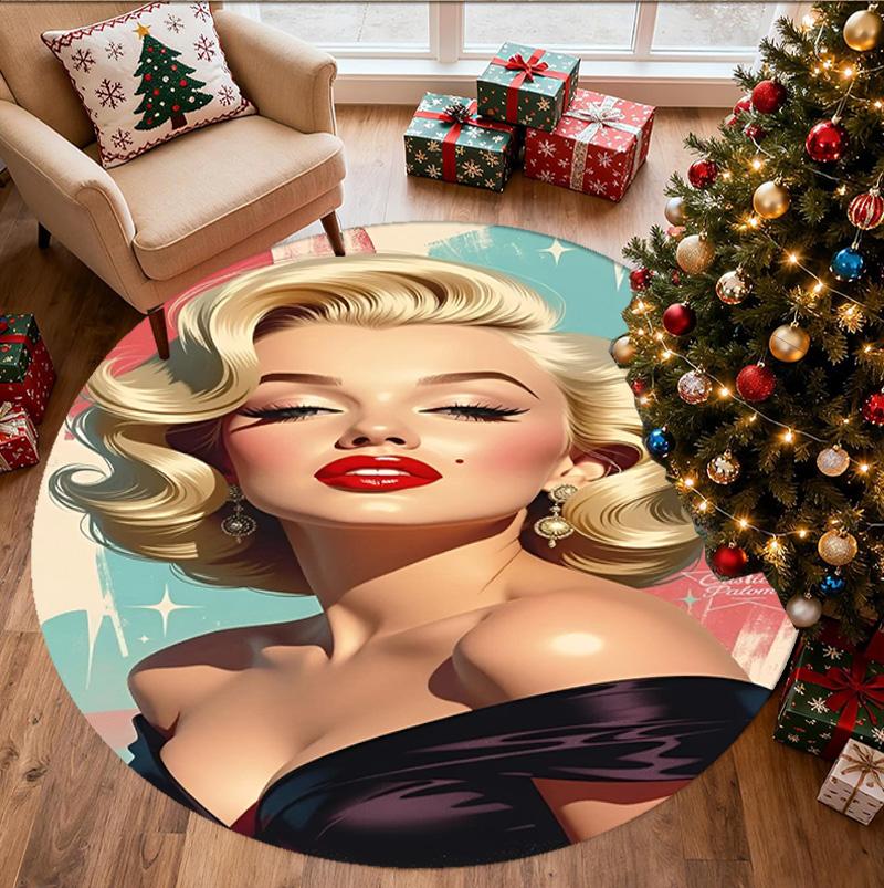 Runder Teppich mit Marilyn Monroe Muster, Innen-/Außenmatte, für Picknick, Spielzimmer, Schlafzimmer, Büro, Wohnzimmer, Heimdeko Teppich, Geburtstagsgeschenk