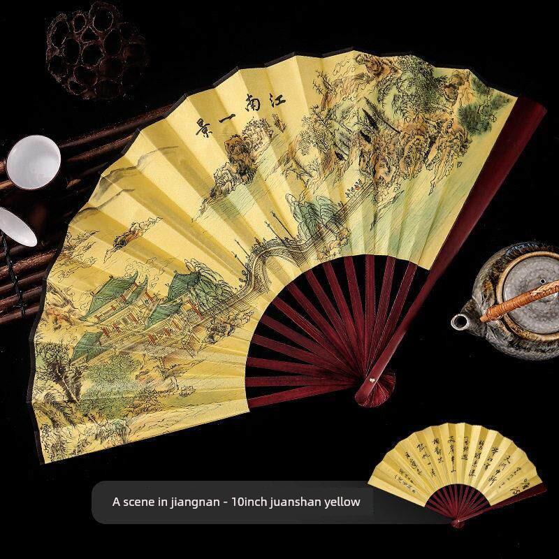 Fan for Men with a Domineering Style, Traditional Chinese Style Folding Fan with Jade-Like Black Bamboo Wood, Portable for Summer, Suitable for Dance