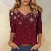 Women's T Shirt CHristmas Print 3/4 Sleeve Daily Weekend Fashion Basic V- Neck Regular Top