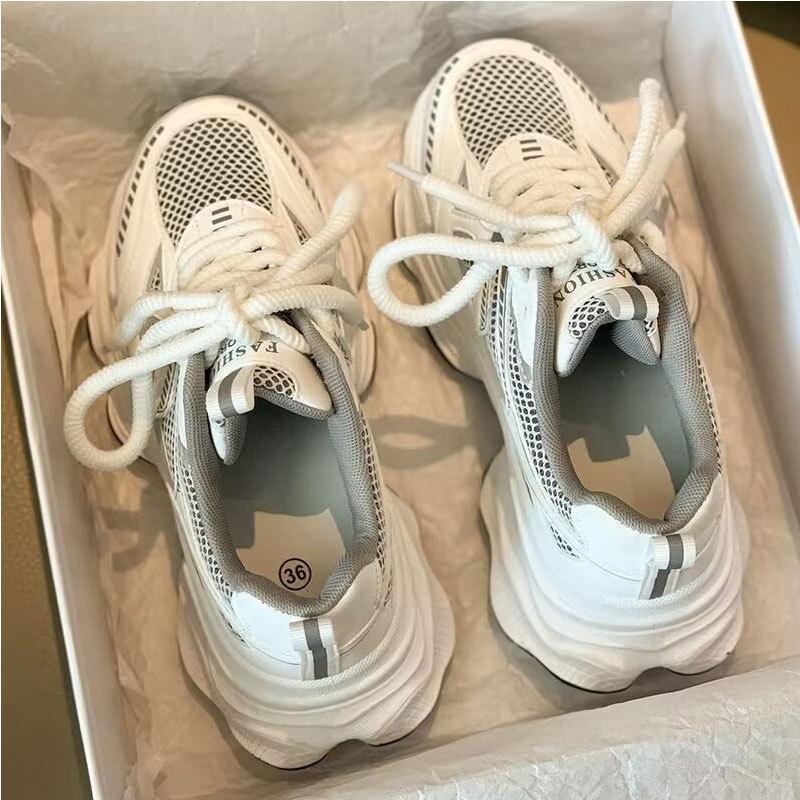 Mesh breathable sneakers platform popular white shoes women ins tide spring 2025 new Internet celebrity dad shoes