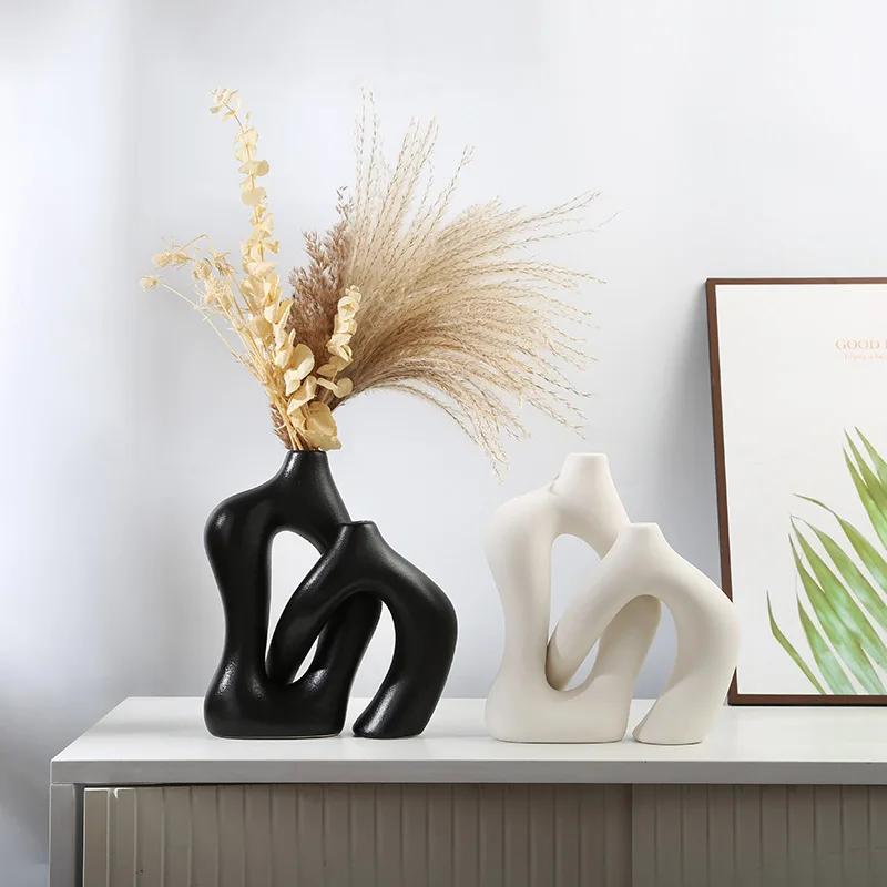 2-piece Set of Ceramic Vases, Hollowed Out Twisted Art Vases, Living Room Flower Arrangement, Room Aesthetic Decoration