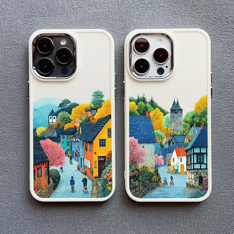 Picturesque Landscape Town Silicone Phone Case For iPhone 16 15 14 Pro Max Plus 11 12 13 Pro Max 7 8 Plus SE2 XS X XR Back Cover