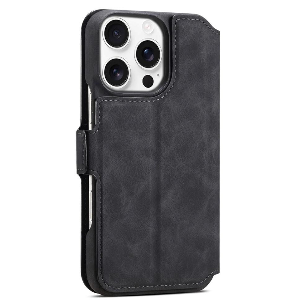 (Black) For iPhone 16 Pro Max Case Leather+PC Magnetic Detachable Wallet Phone Cover