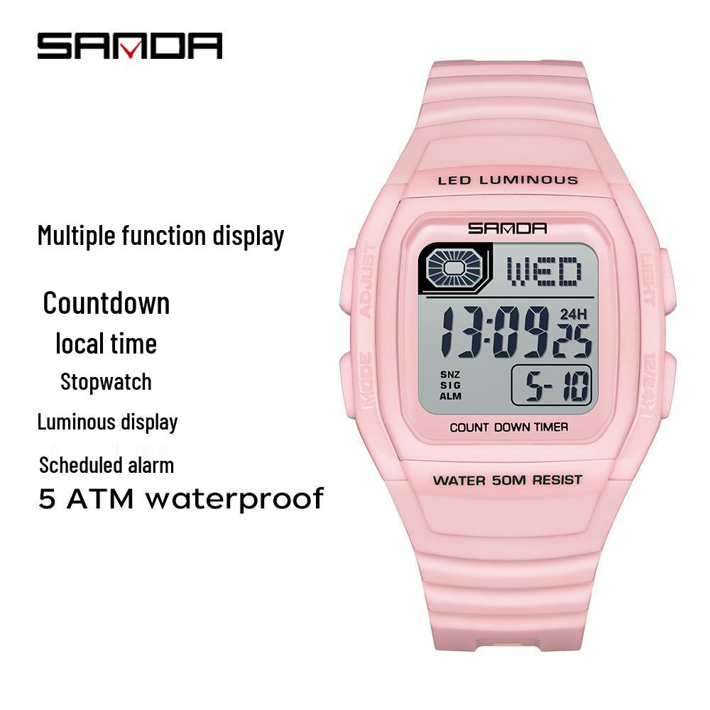 Sanda Universal Multifunctional Waterproof Sport Watch - Small Square Design for Students