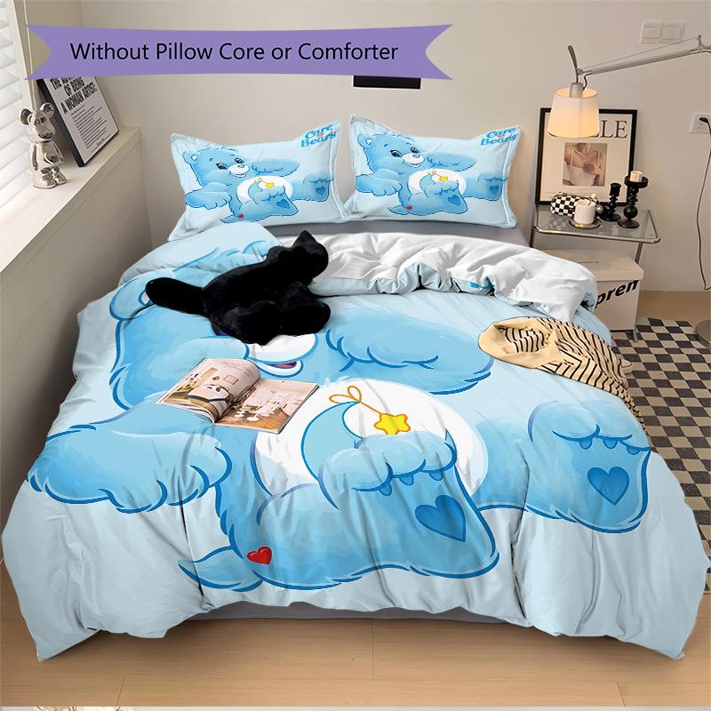 Care Bears Blue Heart Print 3Pcs Bedding Setduvet Cover With 2 Bedropillowcase Home Birthday Gift