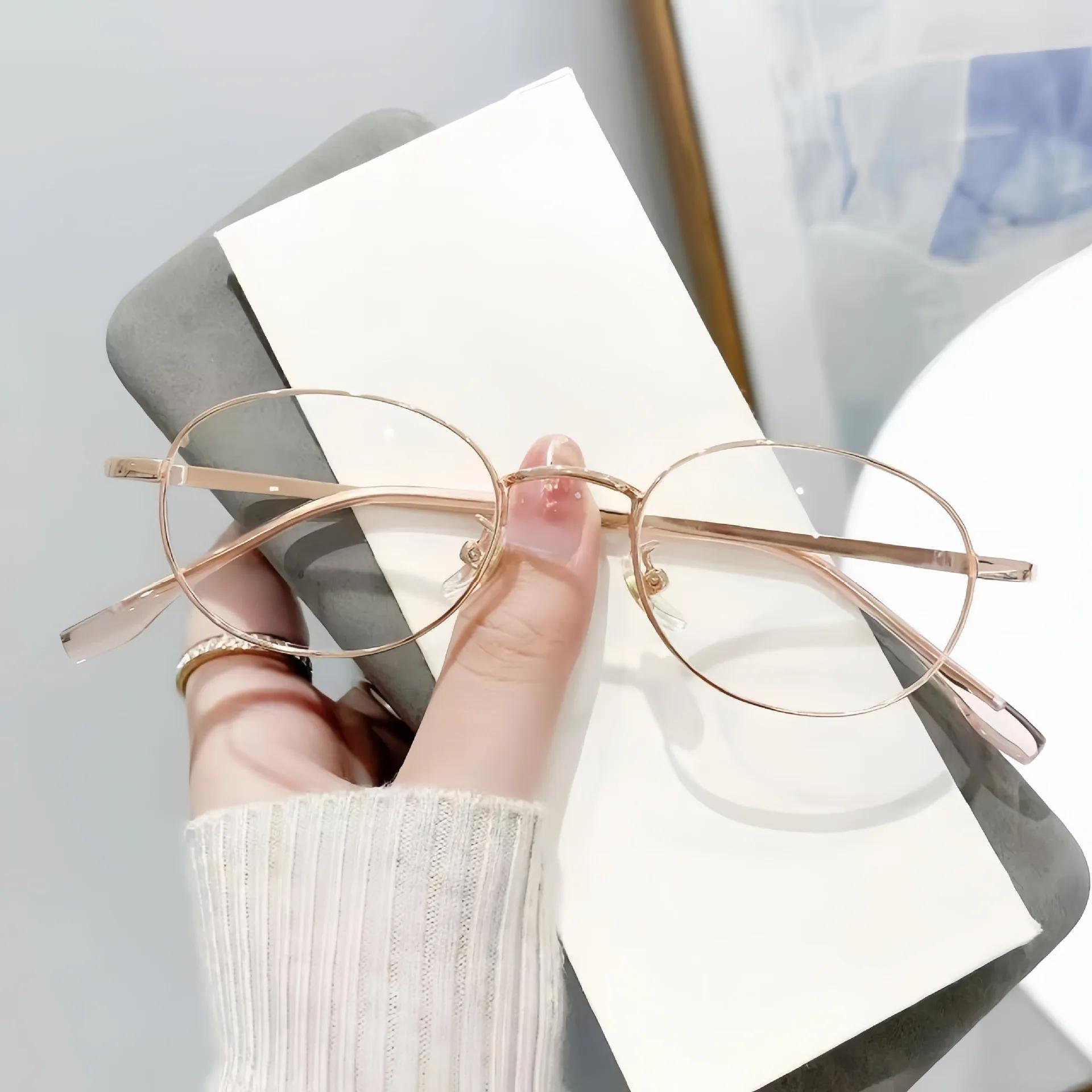 

Y2K Retro Small Oval Glasses Frame for Women Lovely Ins No Makeup Plain Glasses Men Eyewear Cute Decorative Computer Glasses розового золота