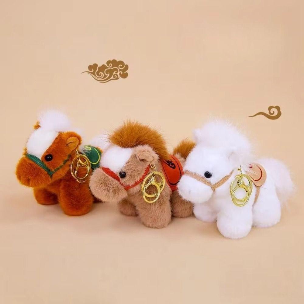 Mascot Cartoon Animal Stuffed Doll PP Cotton Chinese Horse Plush Keyring  Festive Decor