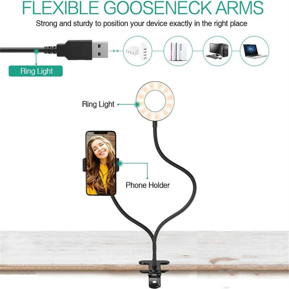 Universal Flexible Mobile Phone Holder with Selfie Ring Light Office Lazy Bracket Desk Lamp LED Light for Live Stream Fill light