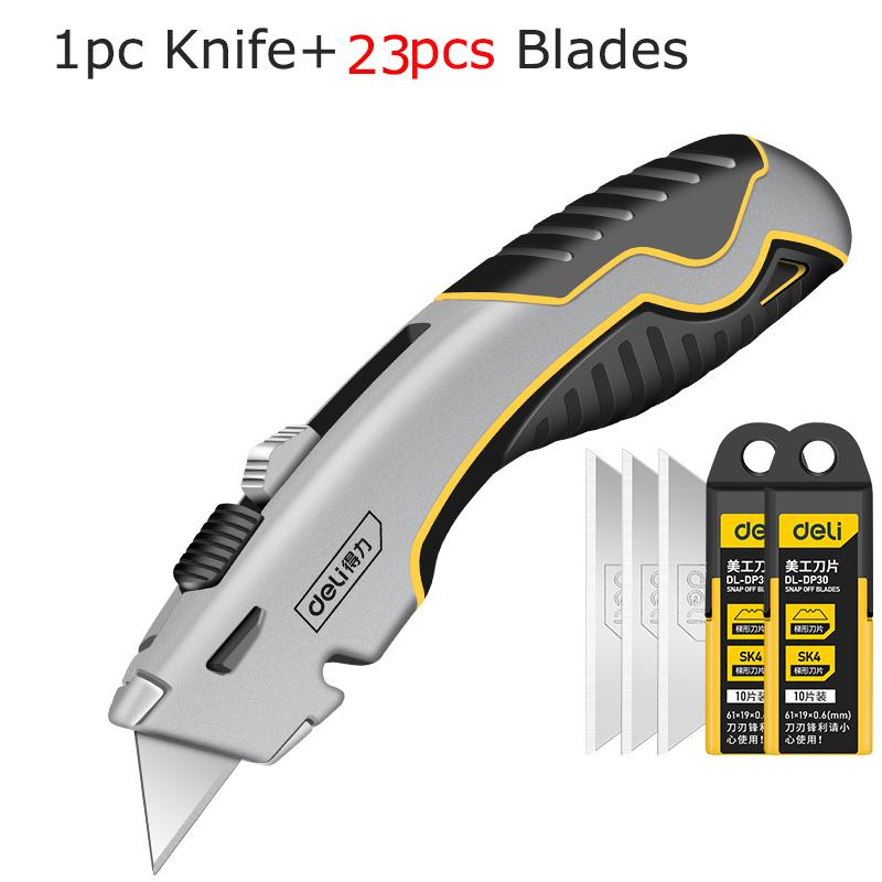 Deli Heavy-duty Stable Retractable Art Utility Knife Zinc Alloy Cutter Professionnel Wallpaper Wrap Faca Art Supplies Stationery