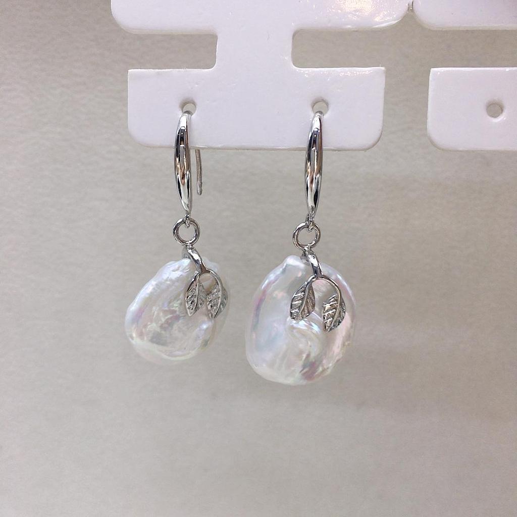 Baroque Pearl Leaf Earrings - Natural Freshwater Pearl Ear Hooks