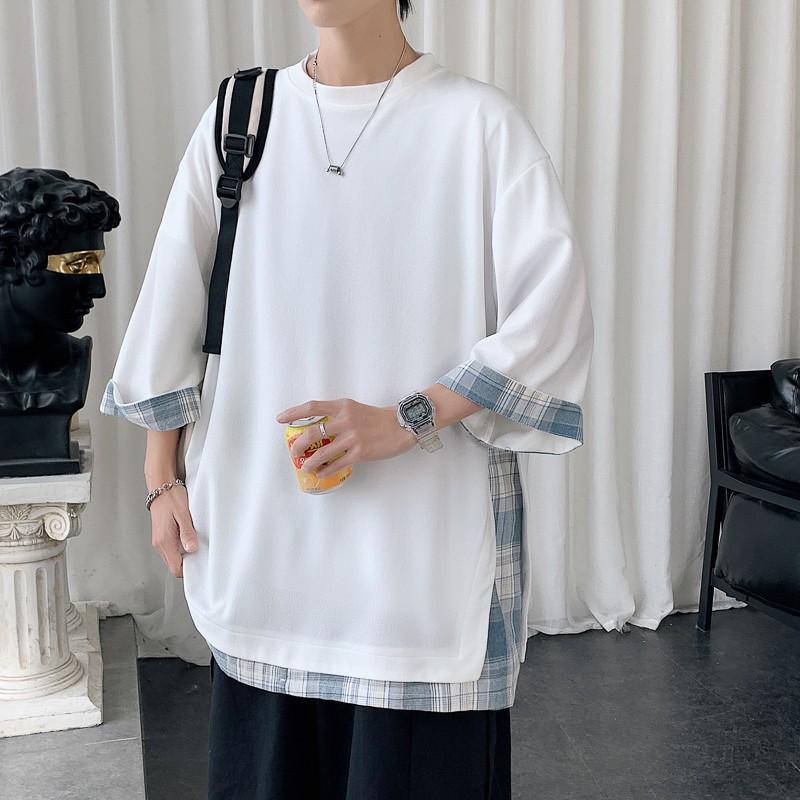 Letní pánská trička volná tříčtvrteční rukáv streetwear outdoorový top plus size