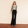 Sancai 2026 Autumn Slim High-Waist Flared Black Pants