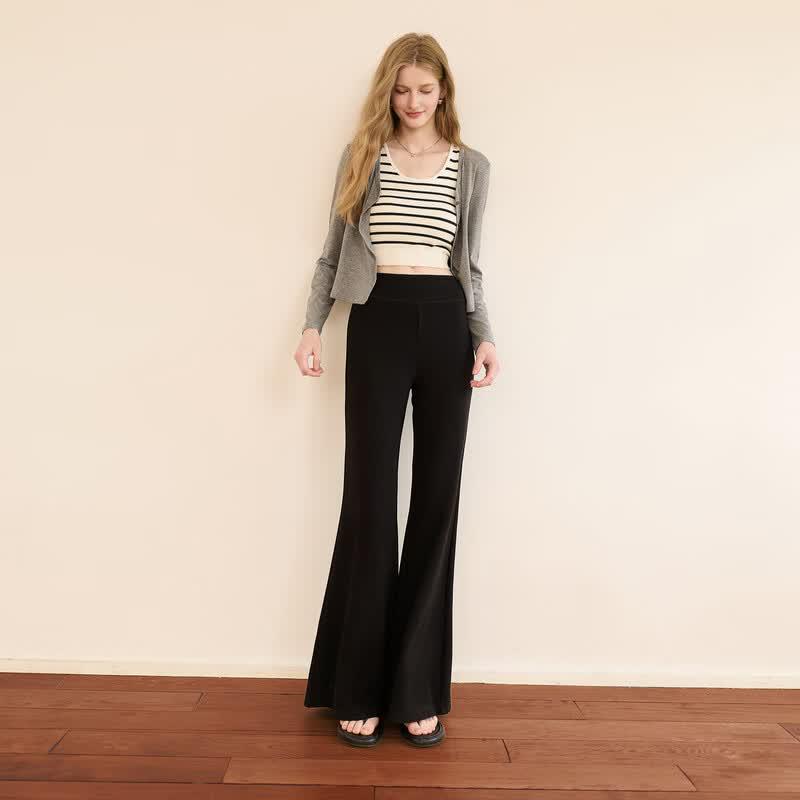 Sancai 2026 Autumn Slim High-Waist Flared Black Pants