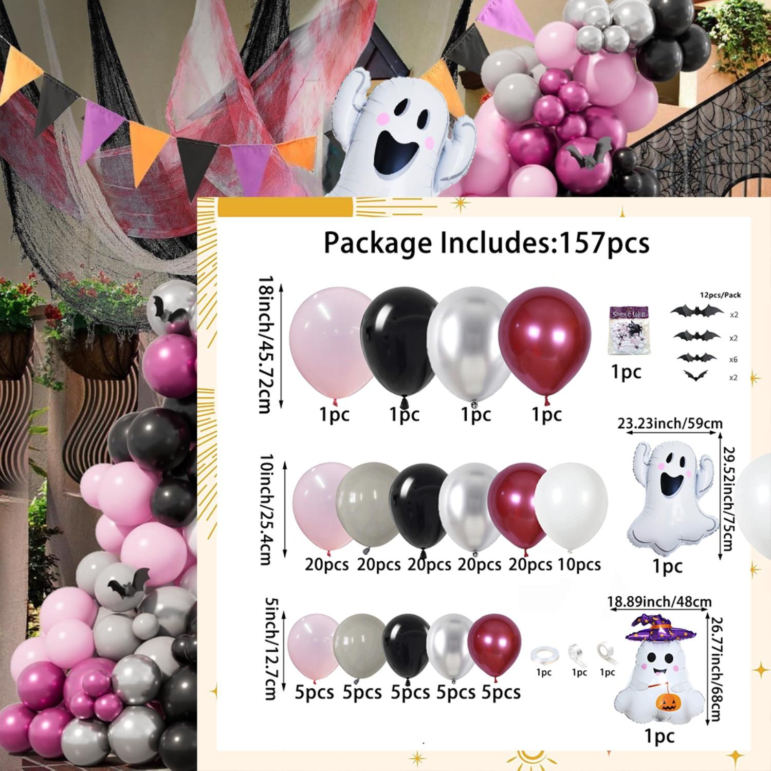 

157 Piece Halloween Balloon Set for Halloween Decoration Birthday Party Decoration Prom Day of The Dead Pink Halloween Theme Other