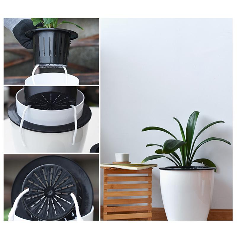 Self Watering Plastic Planter with Inner Pots White Modern Plastic Flower Planter Pots Indoor Plant Pots for Succulents Orchid