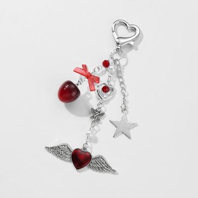 Red Heart Bow Keychain Bag Pendant Cute Simple Love Bowknot Keyrings Exquisite Backpack Hanging Decoration Gifts