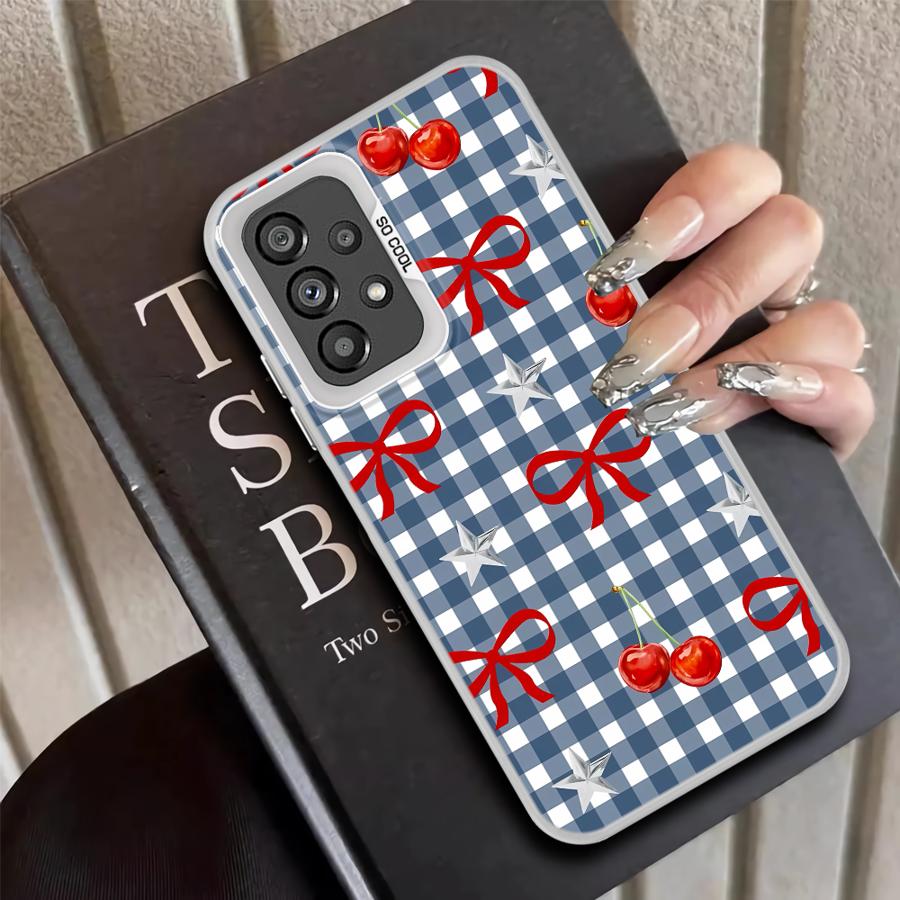 

Case for Samsung Galaxy A12 A31 A24 A25 A17 A20s A26 A13 A14 A35 A21s A23 A15 A16 A34 Phone Cover Cherry Checkered Pattern Galaxy A11