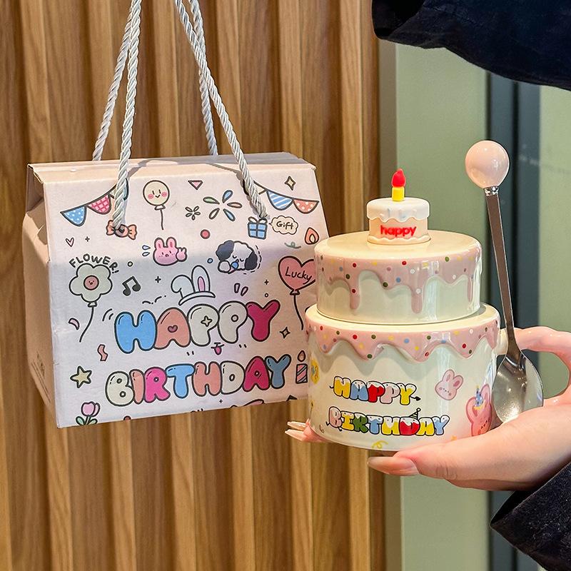 Girlfriend Birthday Gift Cute Cream Cake Cup Girls Ceramic Mug Ritual Souvenir Gift Box