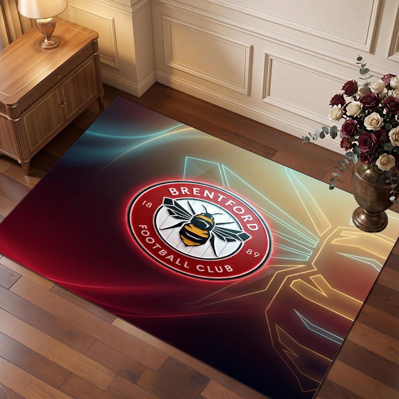 Brentford Football Print Crystal Velvet Rug, Comfortable Water Absorbent Non Slip Indoor Floor Carpet