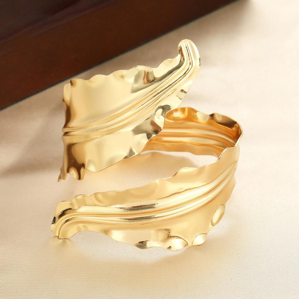Personalized Leaf Opening Irregular Bracelet, Exaggerated Punk Pleats Wrapped Metal Bracelet